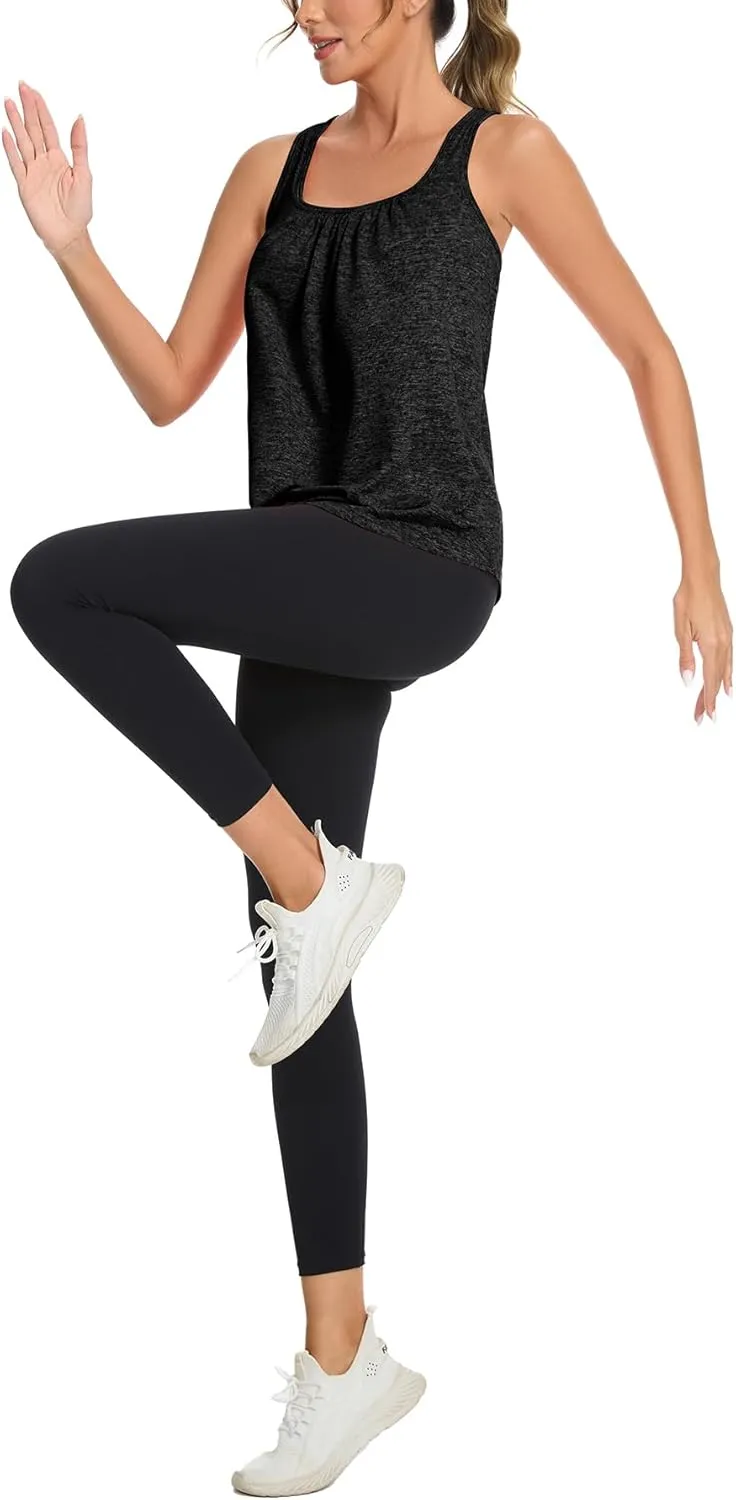 ANYFITTING Built in Bra Tank Tops for Women Workout Loose Fit Yoga Camisoles