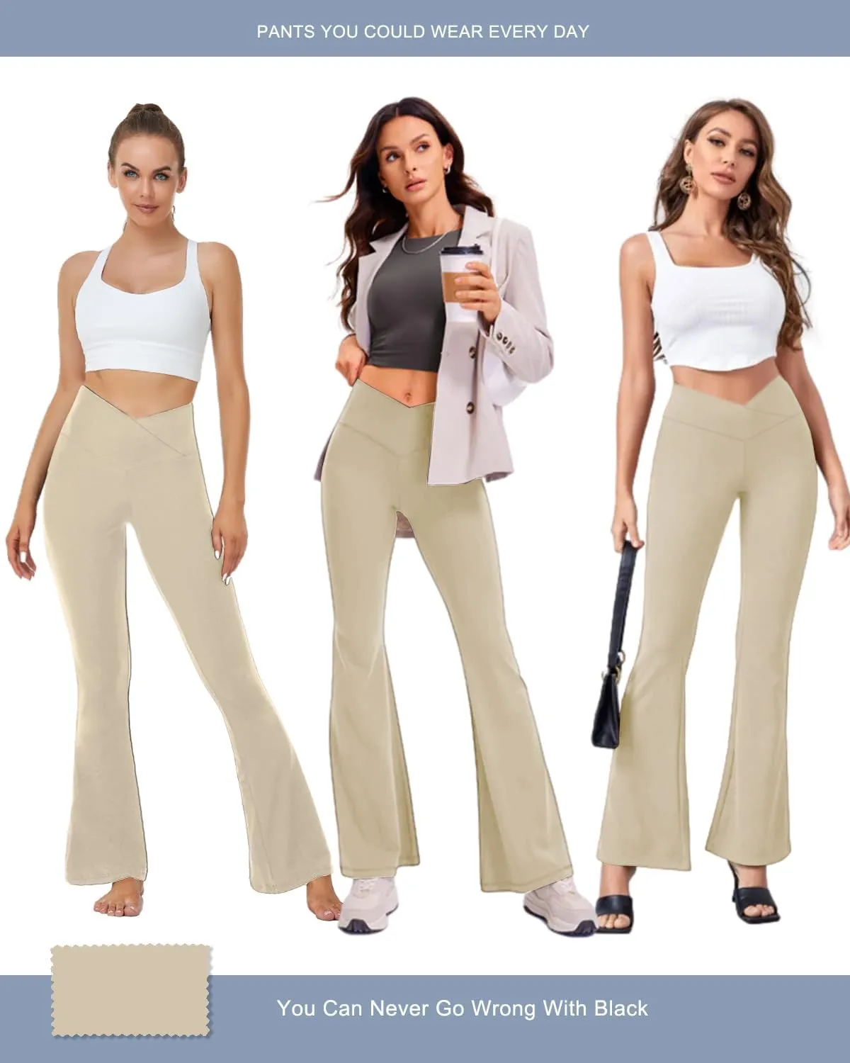 Aoliks Crossover Flare Leggings for Women,High Waisted Bootcut Yoga Pants Workout Bell Bottom Leggings