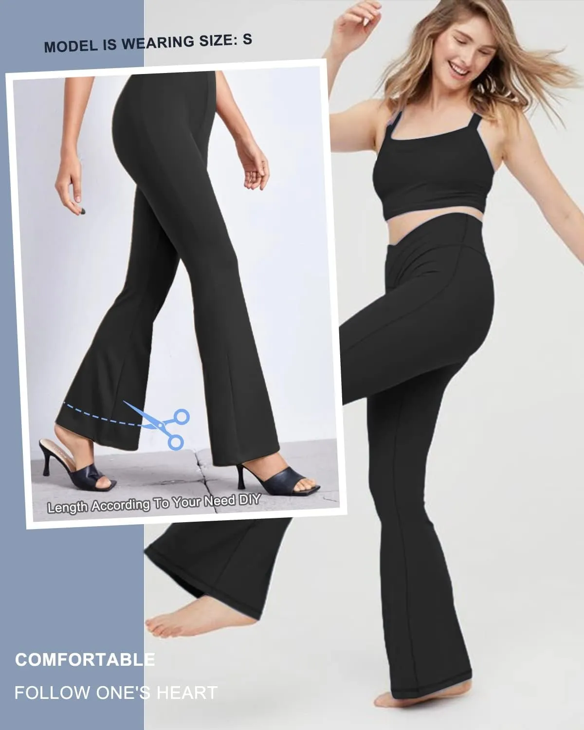 Aoliks Crossover Flare Leggings for Women,High Waisted Bootcut Yoga Pants Workout Bell Bottom Leggings