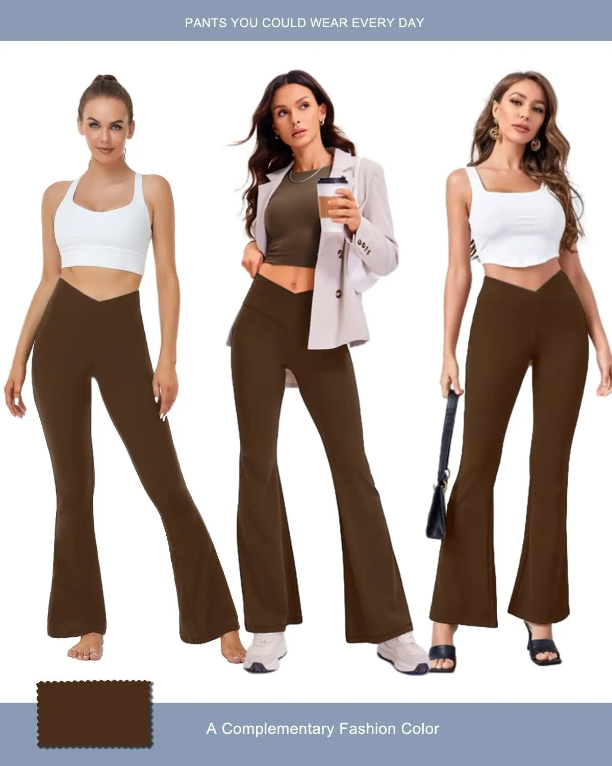 Aoliks Crossover Flare Leggings for Women,High Waisted Bootcut Yoga Pants Workout Bell Bottom Leggings