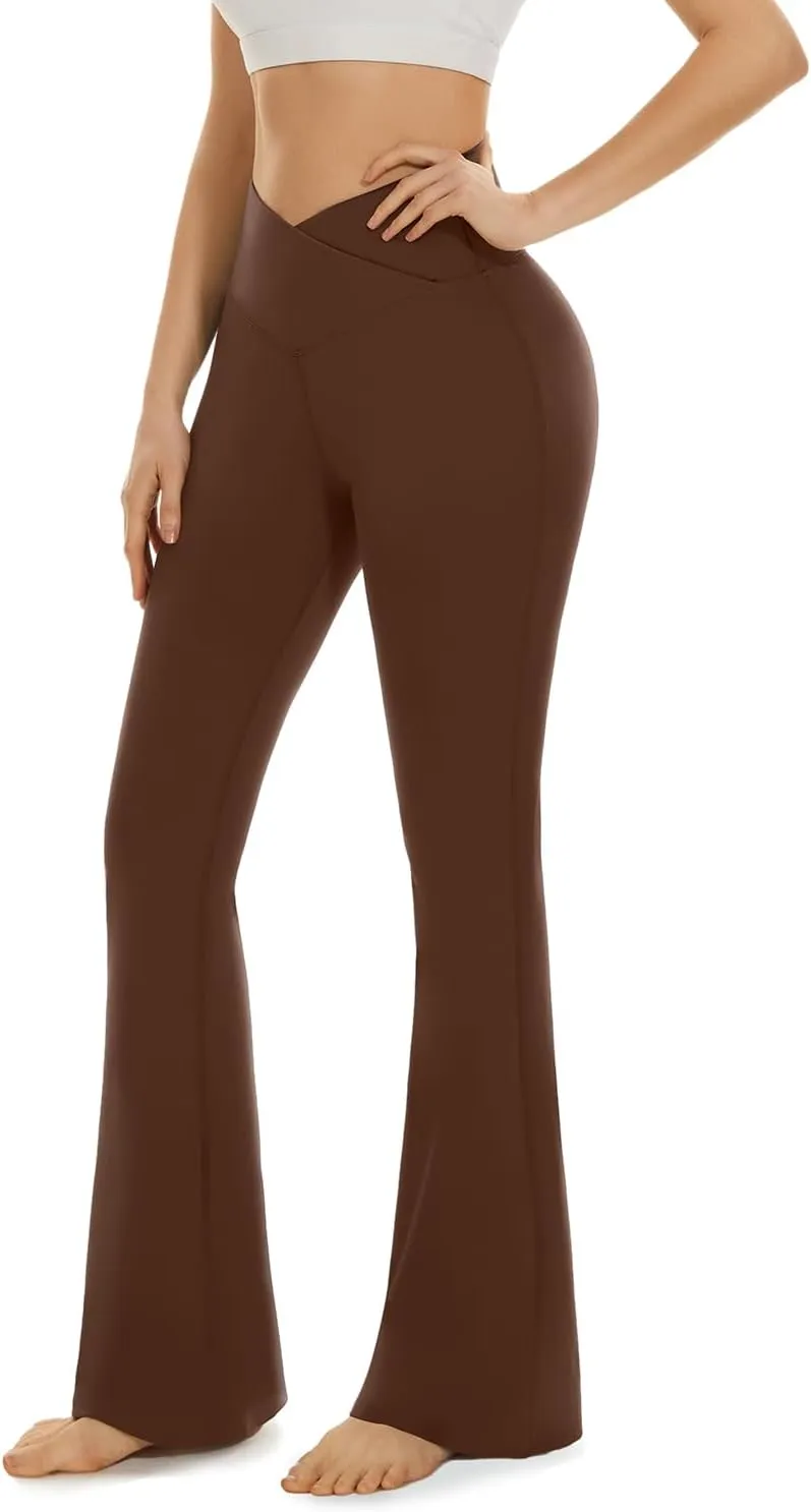 Aoliks Crossover Flare Leggings for Women,High Waisted Bootcut Yoga Pants Workout Bell Bottom Leggings