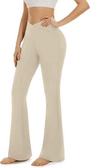 Aoliks Crossover Flare Leggings for Women,High Waisted Bootcut Yoga Pants Workout Bell Bottom Leggings