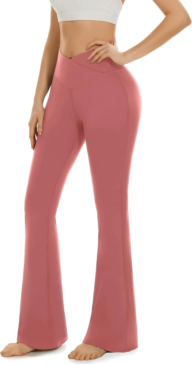 Aoliks Crossover Flare Leggings for Women,High Waisted Bootcut Yoga Pants Workout Bell Bottom Leggings