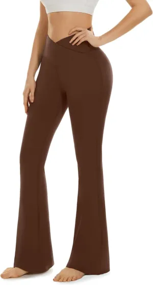 Aoliks Crossover Flare Leggings for Women,High Waisted Bootcut Yoga Pants Workout Bell Bottom Leggings