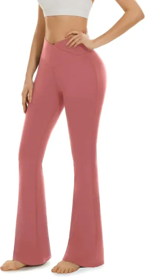 Aoliks Crossover Flare Leggings for Women,High Waisted Bootcut Yoga Pants Workout Bell Bottom Leggings