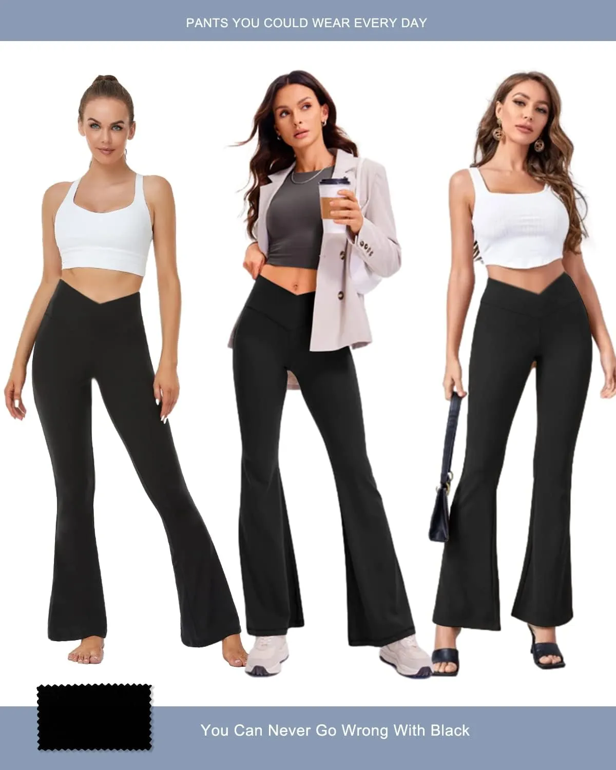 Aoliks Crossover Flare Leggings for Women,High Waisted Bootcut Yoga Pants Workout Bell Bottom Leggings