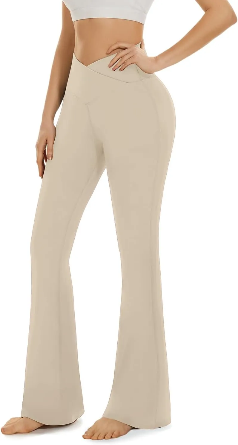 Aoliks Crossover Flare Leggings for Women,High Waisted Bootcut Yoga Pants Workout Bell Bottom Leggings