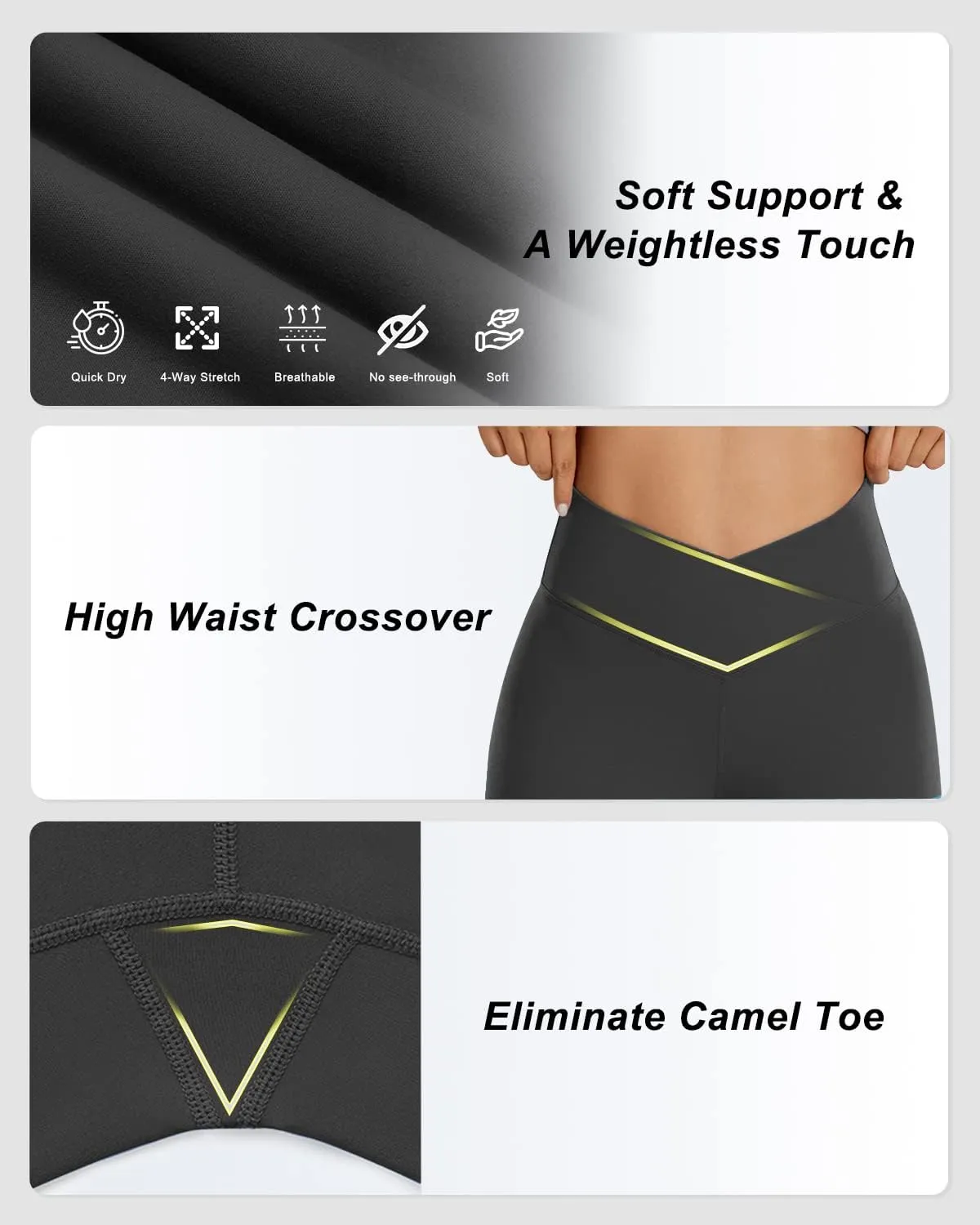 Aoliks Crossover Flare Leggings for Women,High Waisted Bootcut Yoga Pants Workout Bell Bottom Leggings