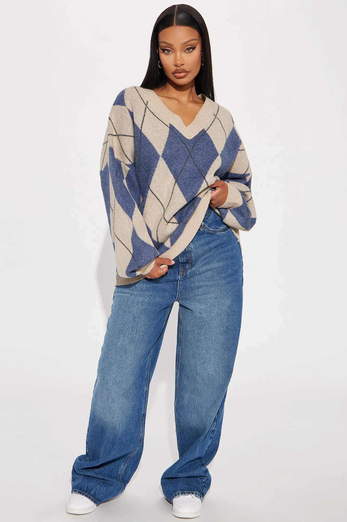 Aulina Argyle Sweater - Tan