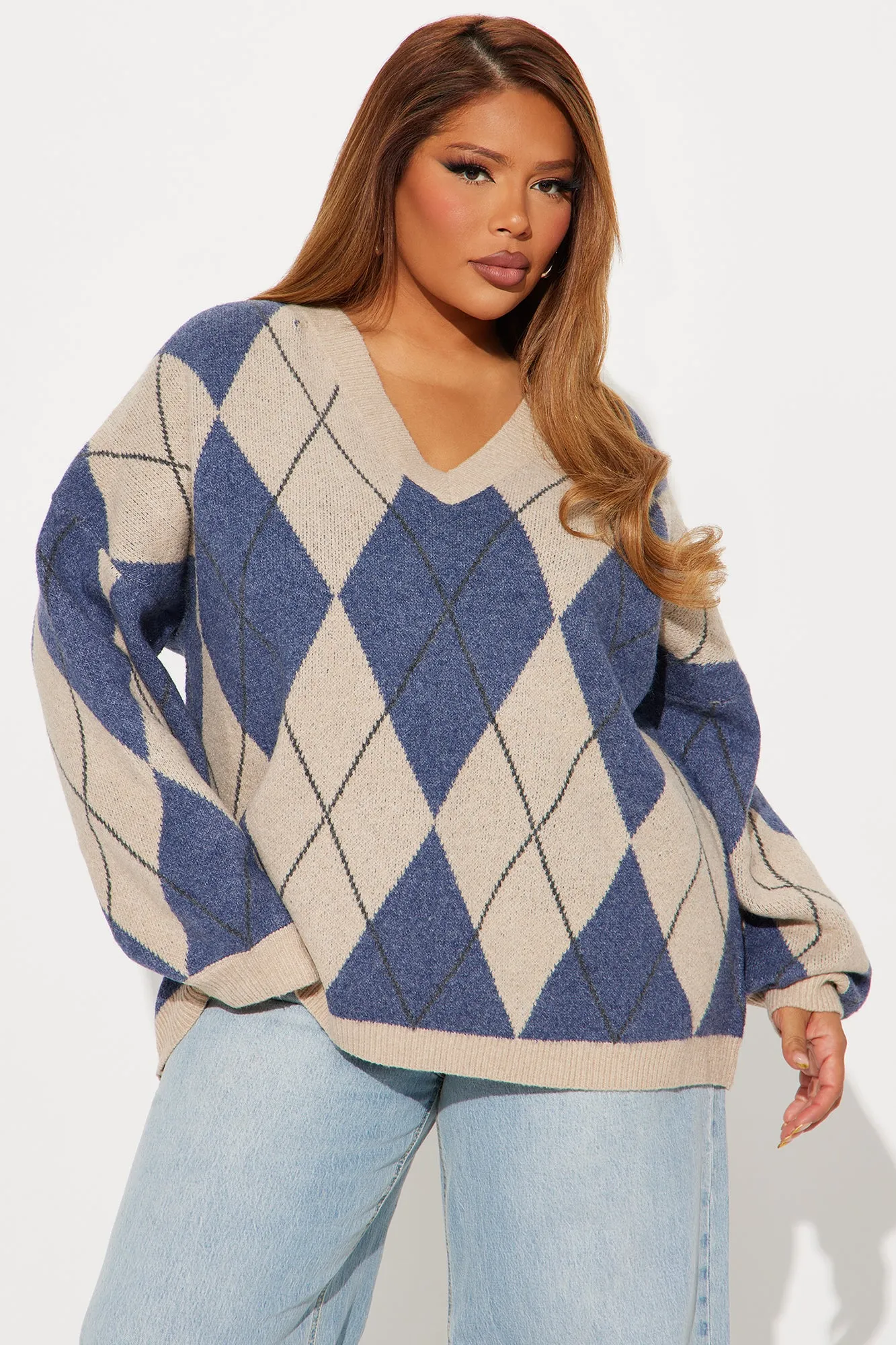 Aulina Argyle Sweater - Tan
