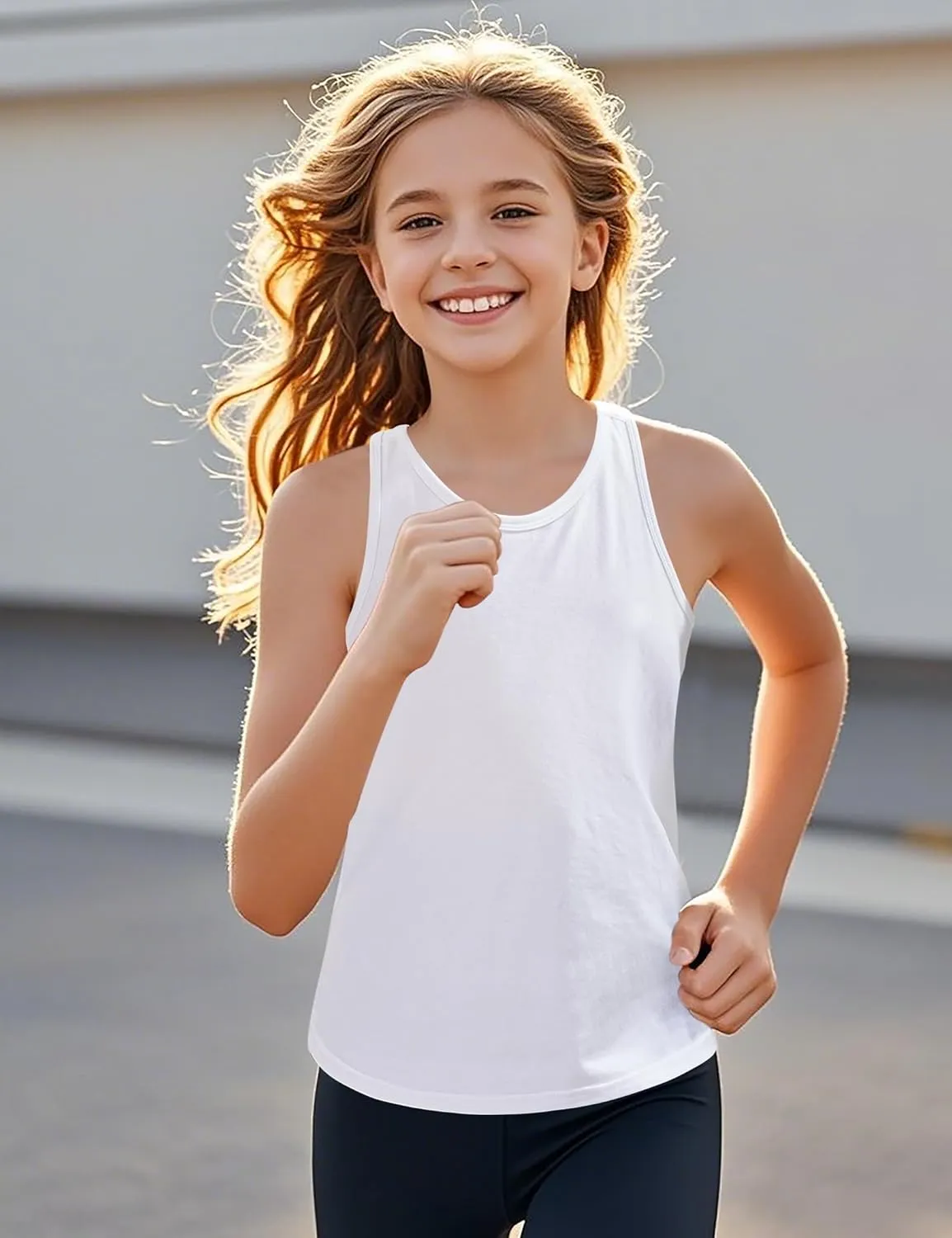 Auranso Girls Tank Tops Sleeveless Racerback Athletic Shirts Cotton Dance Outfit Workout Tops 3 Pack