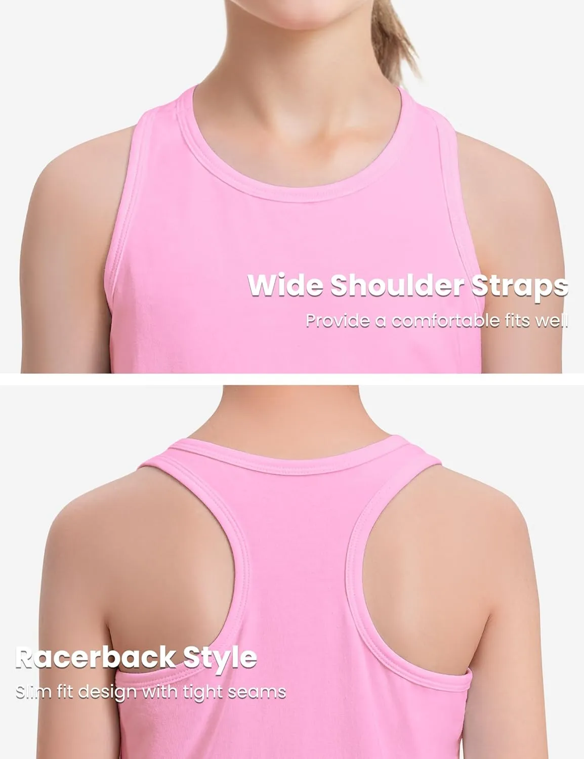 Auranso Girls Tank Tops Sleeveless Racerback Athletic Shirts Cotton Dance Outfit Workout Tops 3 Pack