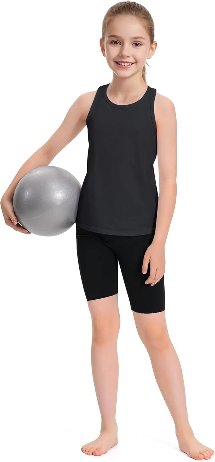 Auranso Girls Tank Tops Sleeveless Racerback Athletic Shirts Cotton Dance Outfit Workout Tops 3 Pack