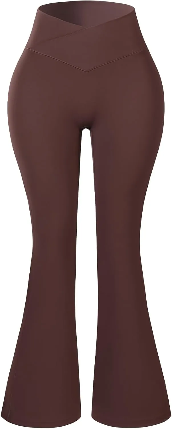 AUROLA Fire Flare Leggings for Women, Crossover High Waisted Yoga Pants Tummy Control Wide Leg Bootcut Leggings
