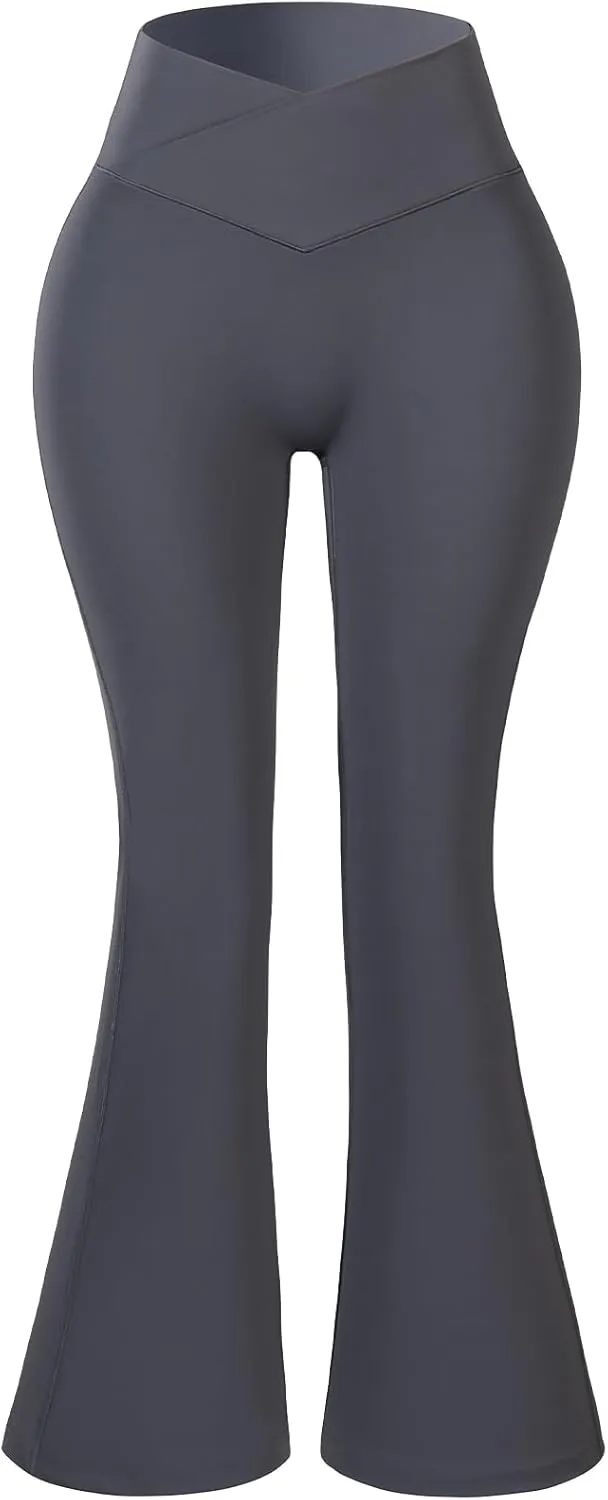 AUROLA Fire Flare Leggings for Women, Crossover High Waisted Yoga Pants Tummy Control Wide Leg Bootcut Leggings