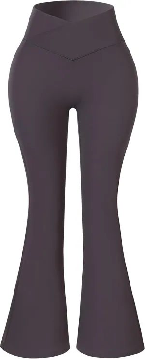 AUROLA Fire Flare Leggings for Women, Crossover High Waisted Yoga Pants Tummy Control Wide Leg Bootcut Leggings