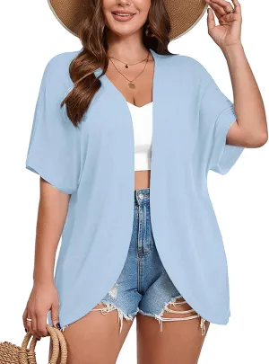 AusLook Women's Plus Size Short Sleeve Shawls and Wraps Lightweight Open Front Cardigan Cover Ups Shrugs Kimono Jacket Coat