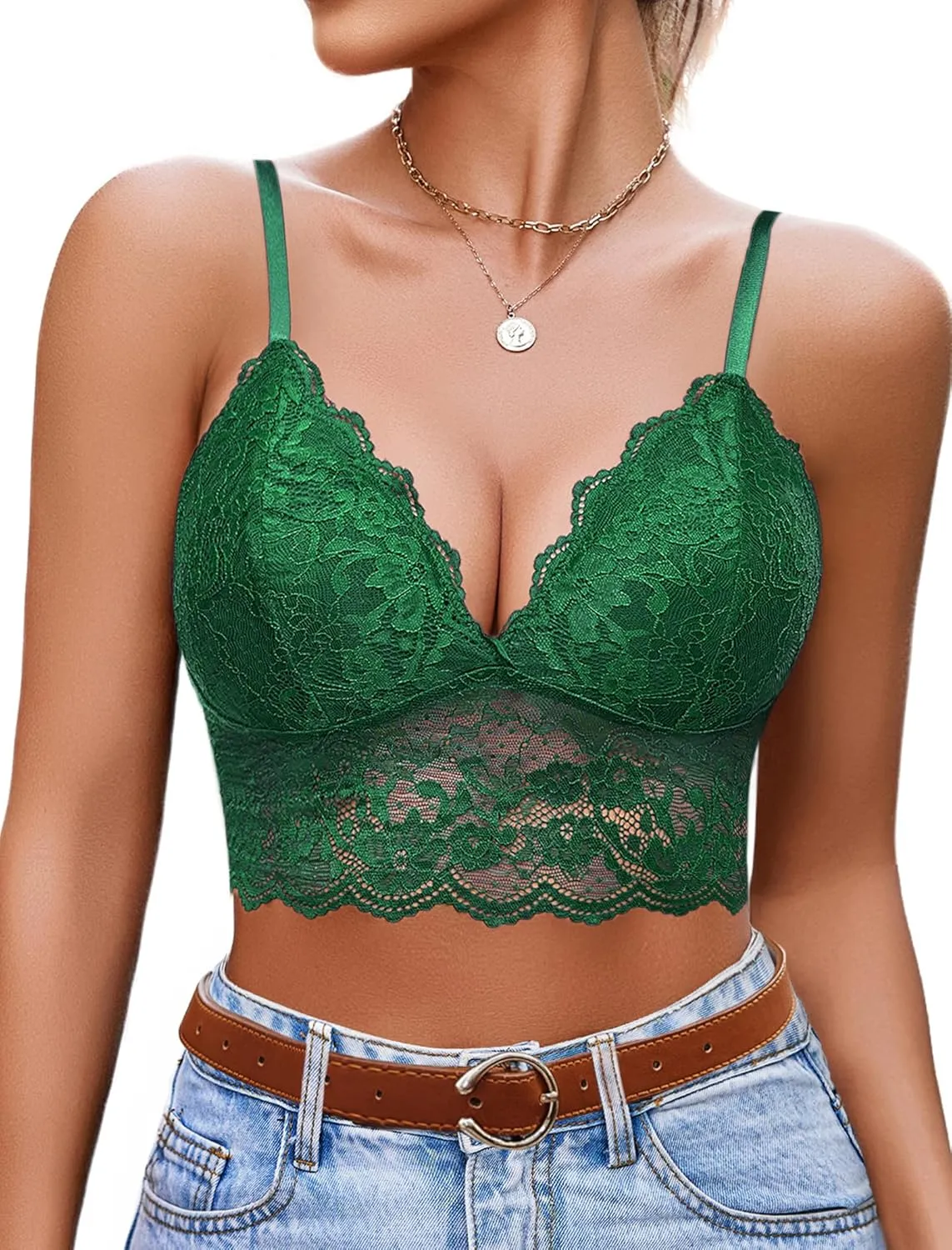 Avidlove Bralettes for Women V Neck Spaghetti Strap Bra Lace Tops Sexy Cami Crop Top Going Out Lingerie Outfits