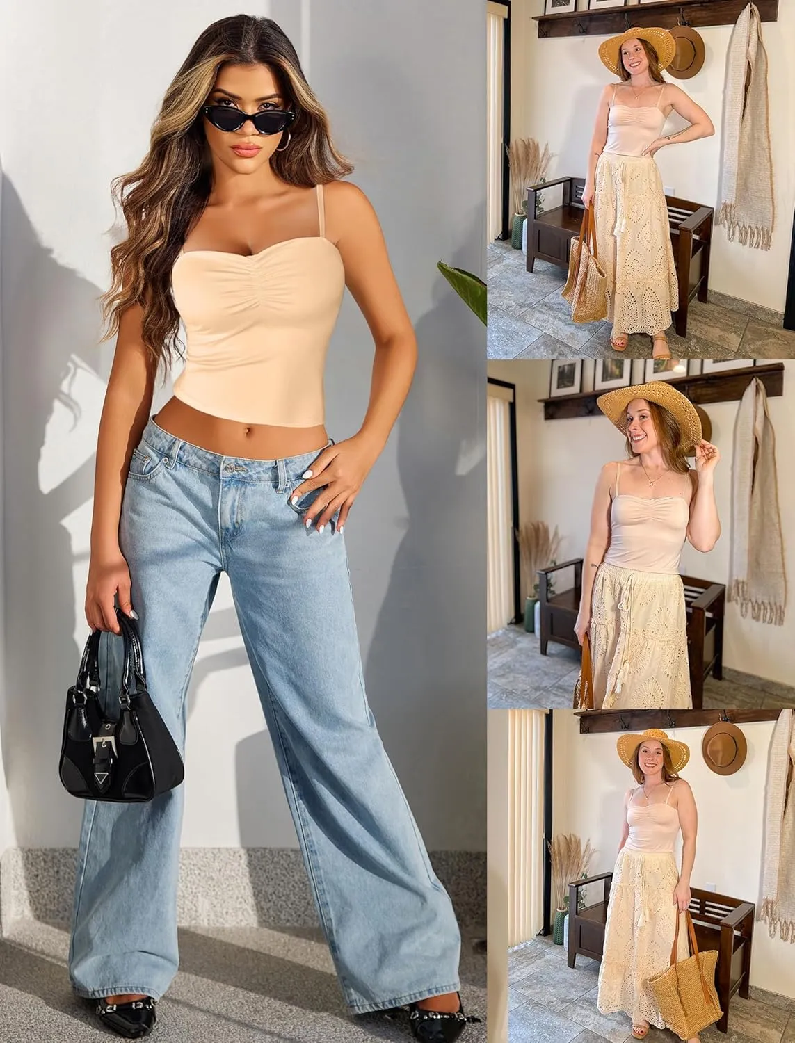 Avidlove Sexy Tank Tops for Women Cute Spaghetti Strap Crop Sleeveless Ruched Tube Top Basic Summer Going Out