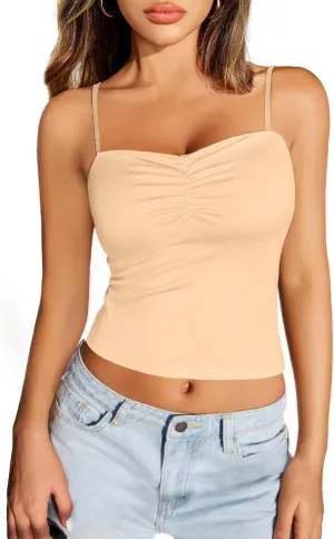 Avidlove Sexy Tank Tops for Women Cute Spaghetti Strap Crop Sleeveless Ruched Tube Top Basic Summer Going Out