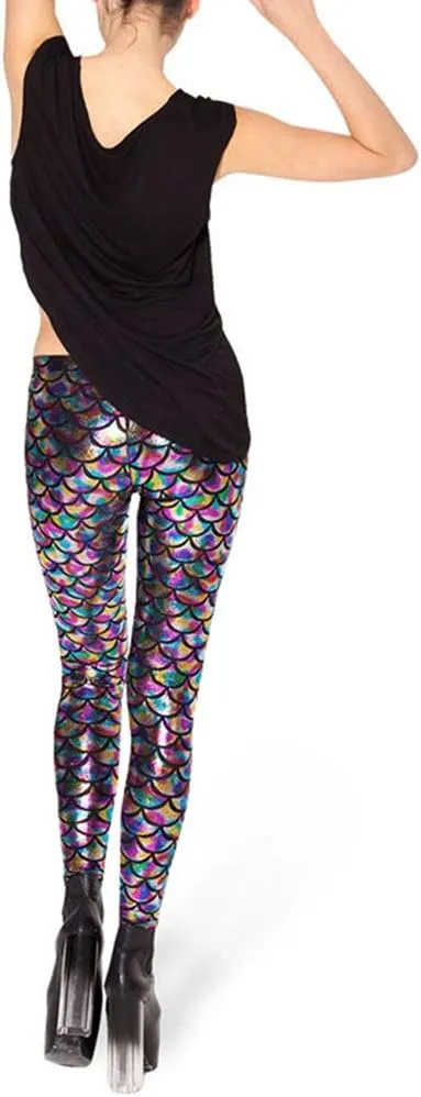 Ayliss Women High Waisted Tight Mermaid Fish Scale Printed Leggings Stretch Tight Stretchy Leggings Pants Custome Party