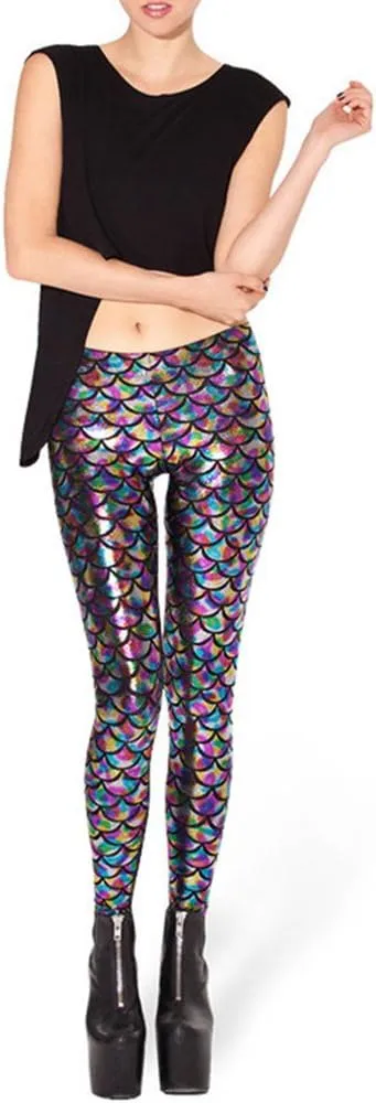 Ayliss Women High Waisted Tight Mermaid Fish Scale Printed Leggings Stretch Tight Stretchy Leggings Pants Custome Party
