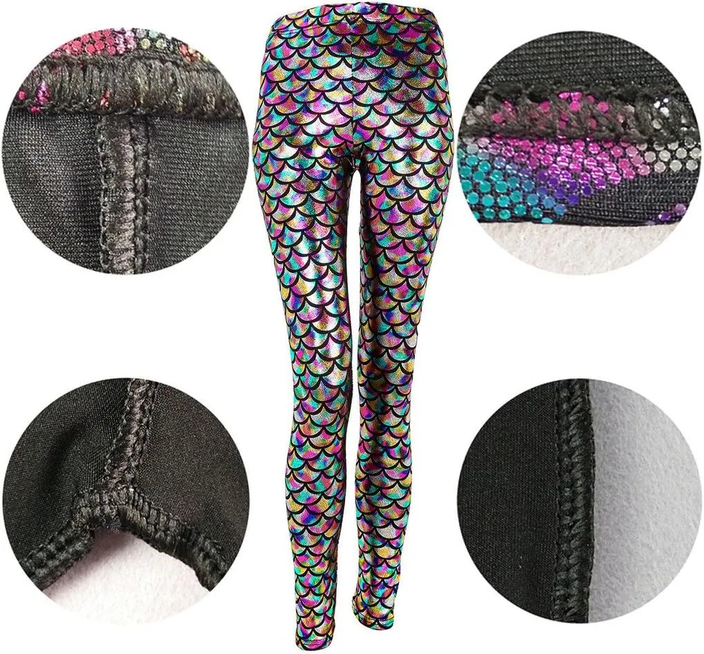 Ayliss Women High Waisted Tight Mermaid Fish Scale Printed Leggings Stretch Tight Stretchy Leggings Pants Custome Party