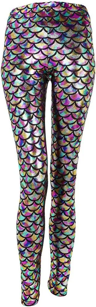 Ayliss Women High Waisted Tight Mermaid Fish Scale Printed Leggings Stretch Tight Stretchy Leggings Pants Custome Party