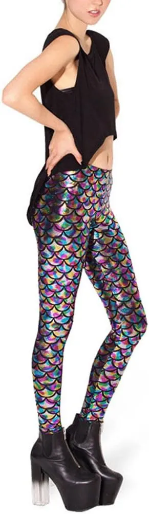 Ayliss Women High Waisted Tight Mermaid Fish Scale Printed Leggings Stretch Tight Stretchy Leggings Pants Custome Party