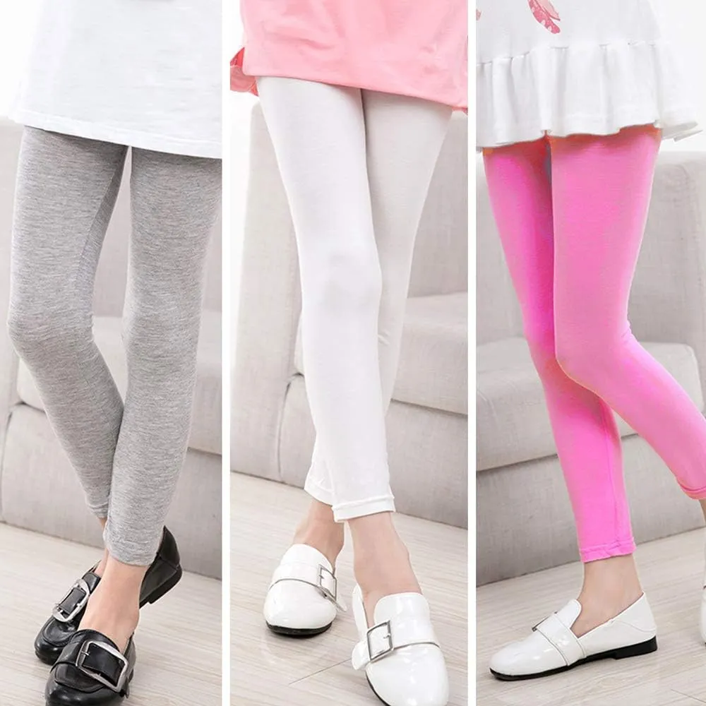 Baby Girls' 4-Pack Leggings Cotton Basic Legging for Kids Fitting Long Pant Girls Leggings Toddler Active Leggings