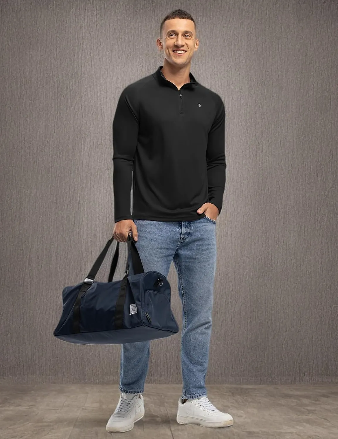 BASUDAM Men's Workout Shirts Quick Dry UPF 50  Sun Protection Long Sleeve Quarter Zip Pullover Athletic T-Shirts