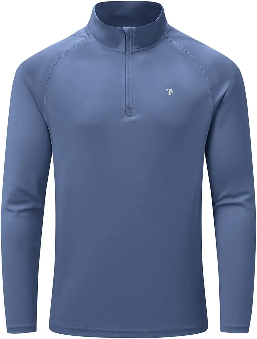 BASUDAM Men's Workout Shirts Quick Dry UPF 50  Sun Protection Long Sleeve Quarter Zip Pullover Athletic T-Shirts