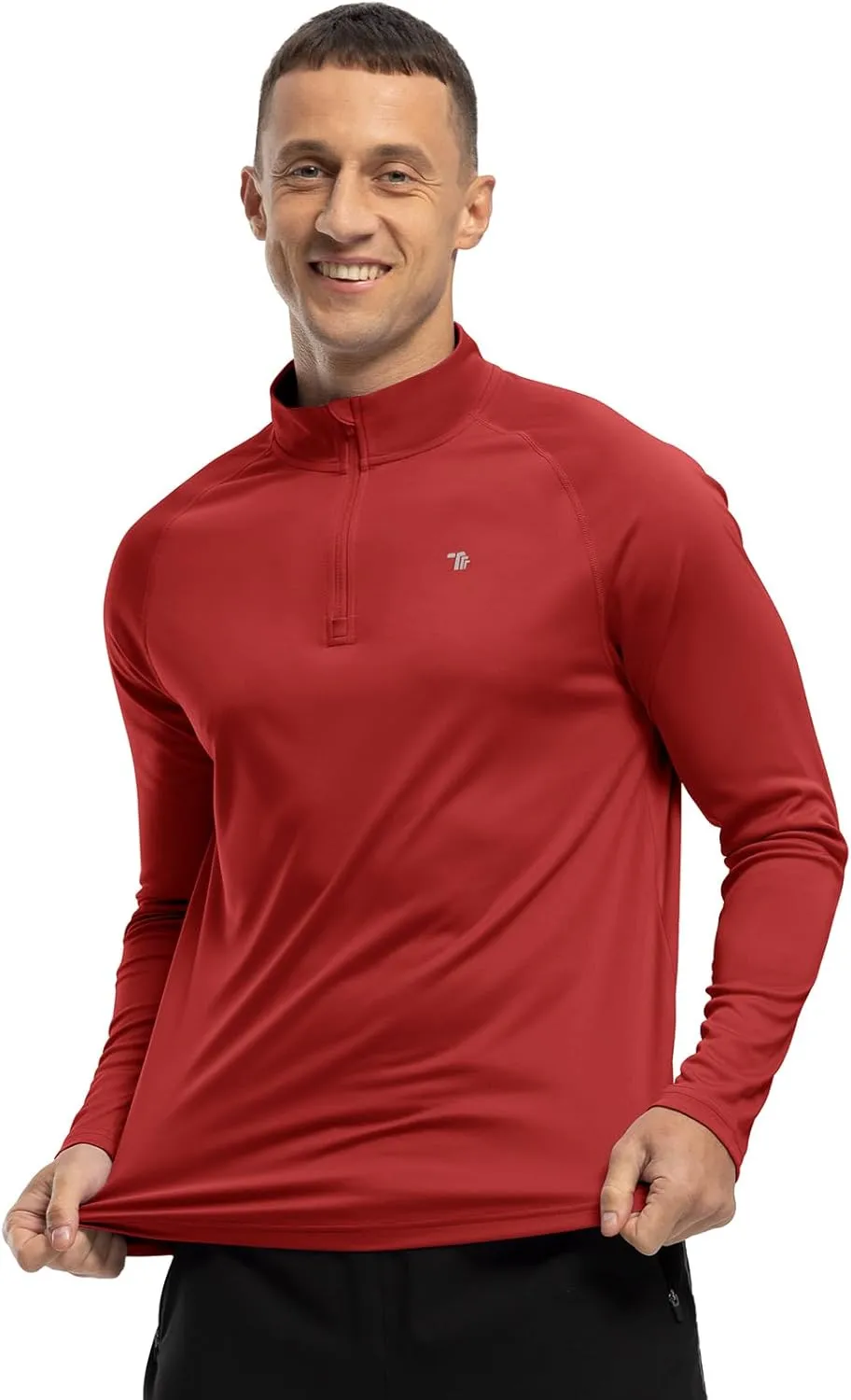 BASUDAM Men's Workout Shirts Quick Dry UPF 50  Sun Protection Long Sleeve Quarter Zip Pullover Athletic T-Shirts