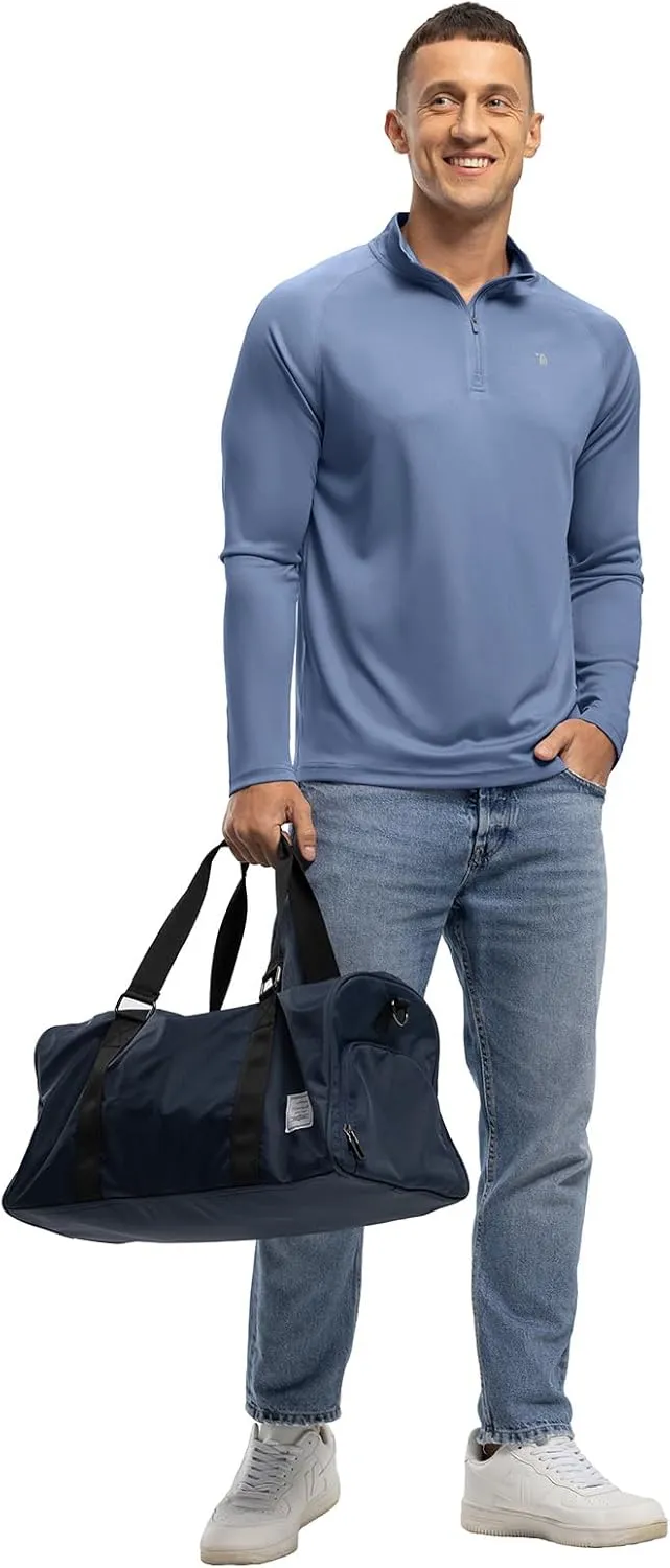 BASUDAM Men's Workout Shirts Quick Dry UPF 50  Sun Protection Long Sleeve Quarter Zip Pullover Athletic T-Shirts