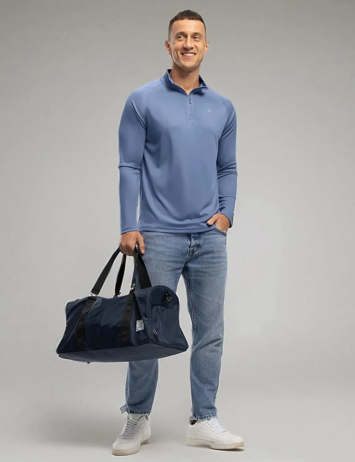BASUDAM Men's Workout Shirts Quick Dry UPF 50  Sun Protection Long Sleeve Quarter Zip Pullover Athletic T-Shirts