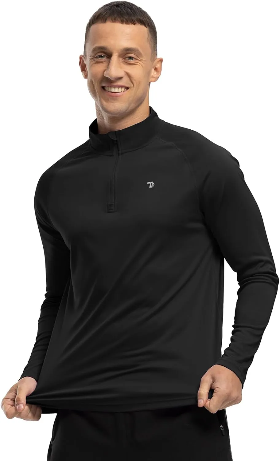 BASUDAM Men's Workout Shirts Quick Dry UPF 50  Sun Protection Long Sleeve Quarter Zip Pullover Athletic T-Shirts