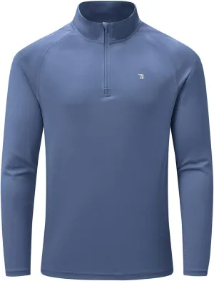BASUDAM Men's Workout Shirts Quick Dry UPF 50  Sun Protection Long Sleeve Quarter Zip Pullover Athletic T-Shirts