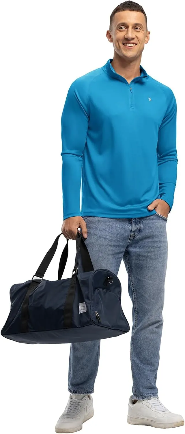BASUDAM Men's Workout Shirts Quick Dry UPF 50  Sun Protection Long Sleeve Quarter Zip Pullover Athletic T-Shirts
