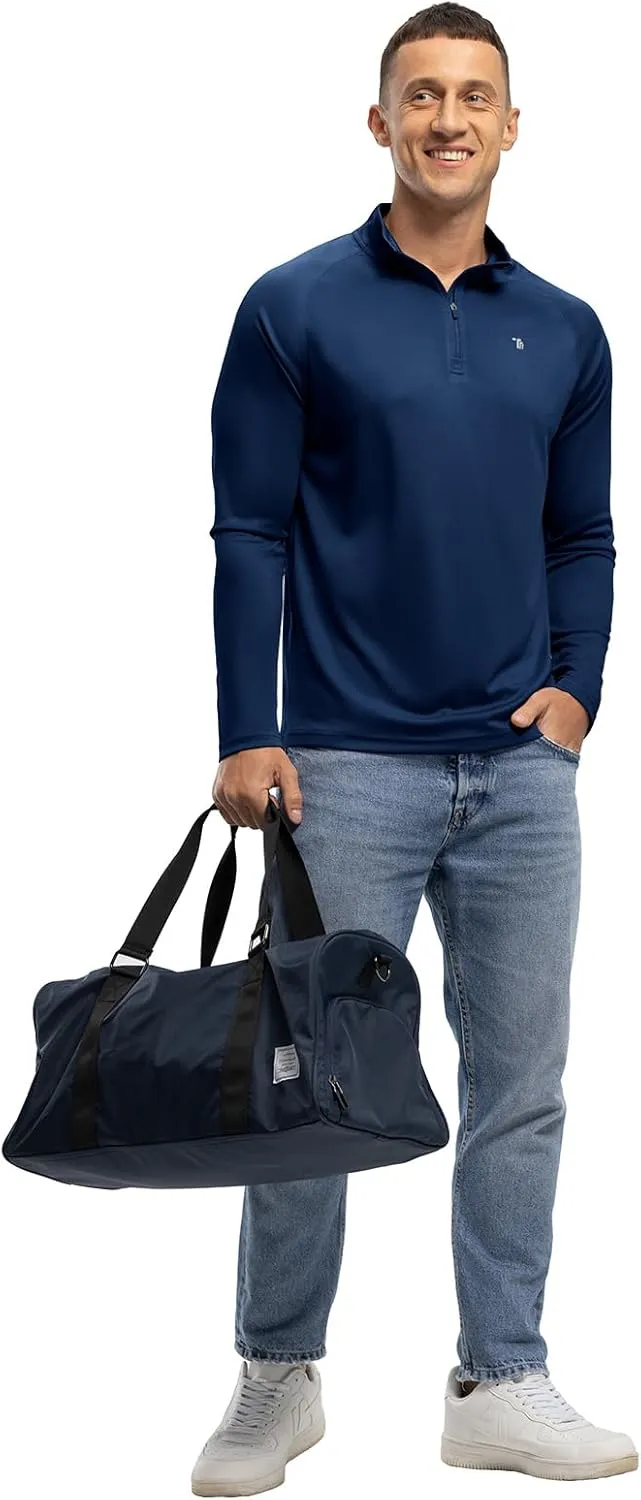 BASUDAM Men's Workout Shirts Quick Dry UPF 50  Sun Protection Long Sleeve Quarter Zip Pullover Athletic T-Shirts