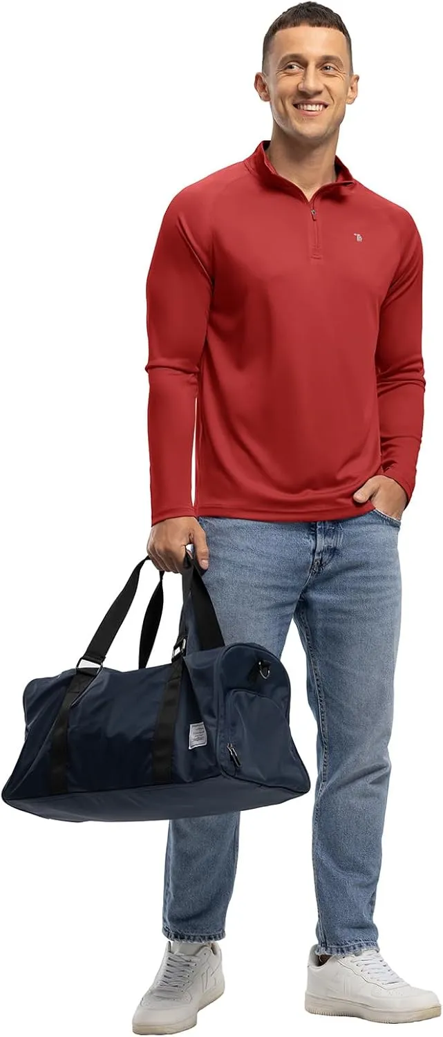 BASUDAM Men's Workout Shirts Quick Dry UPF 50  Sun Protection Long Sleeve Quarter Zip Pullover Athletic T-Shirts
