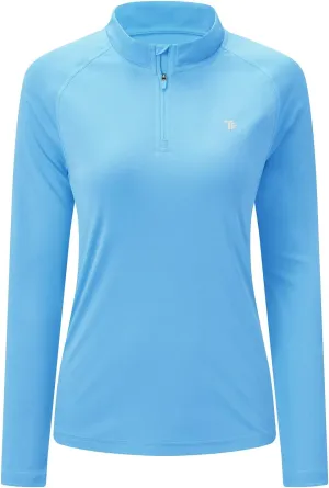 BASUDAM Women's Workout Shirts Quick Dry UPF 50  Sun Protection Long Sleeve Quarter Zip Pullover Athletic T-Shirts