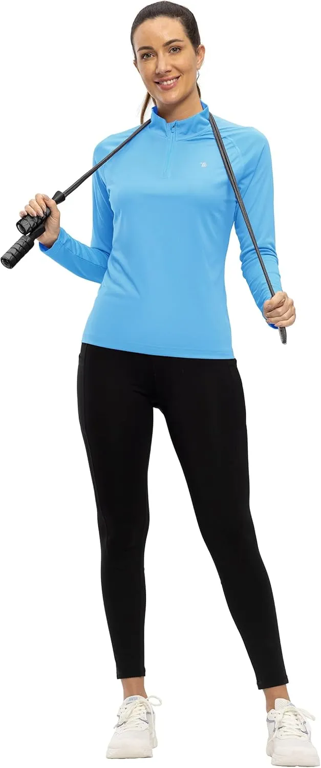 BASUDAM Women's Workout Shirts Quick Dry UPF 50  Sun Protection Long Sleeve Quarter Zip Pullover Athletic T-Shirts