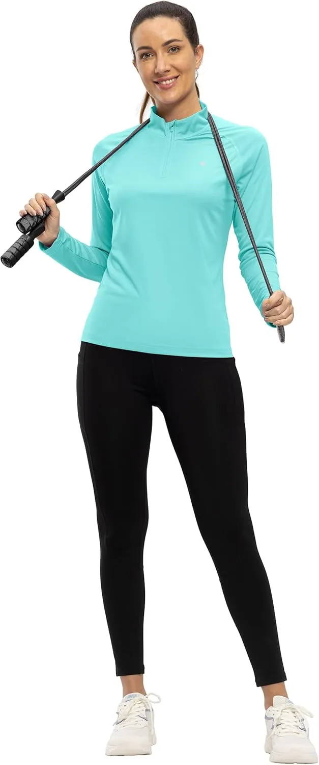 BASUDAM Women's Workout Shirts Quick Dry UPF 50  Sun Protection Long Sleeve Quarter Zip Pullover Athletic T-Shirts