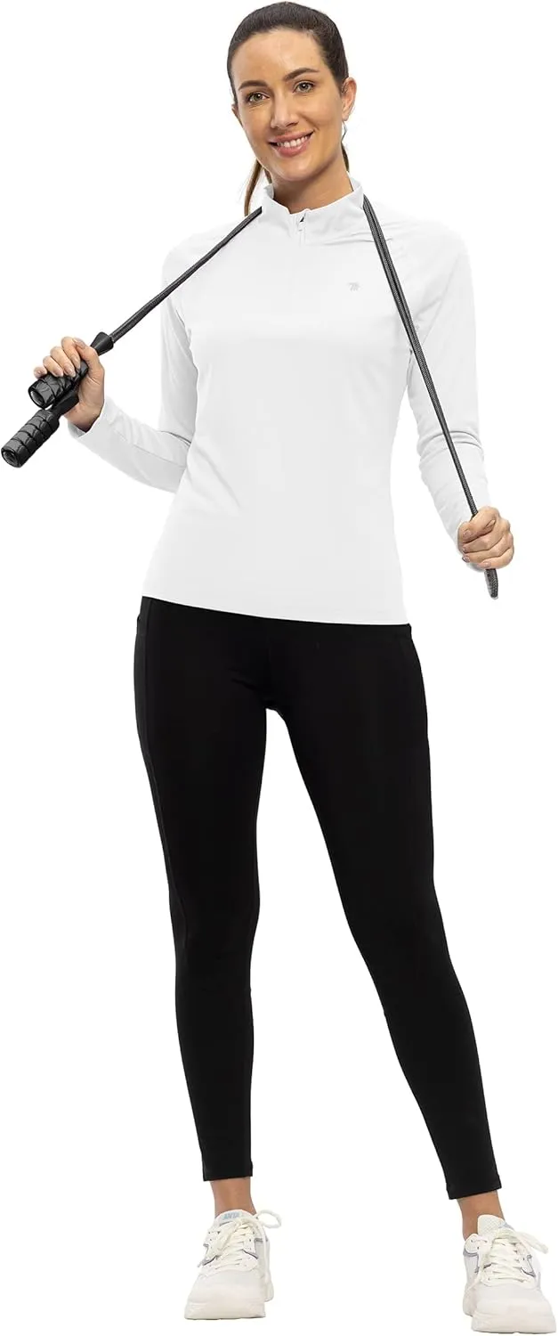 BASUDAM Women's Workout Shirts Quick Dry UPF 50  Sun Protection Long Sleeve Quarter Zip Pullover Athletic T-Shirts