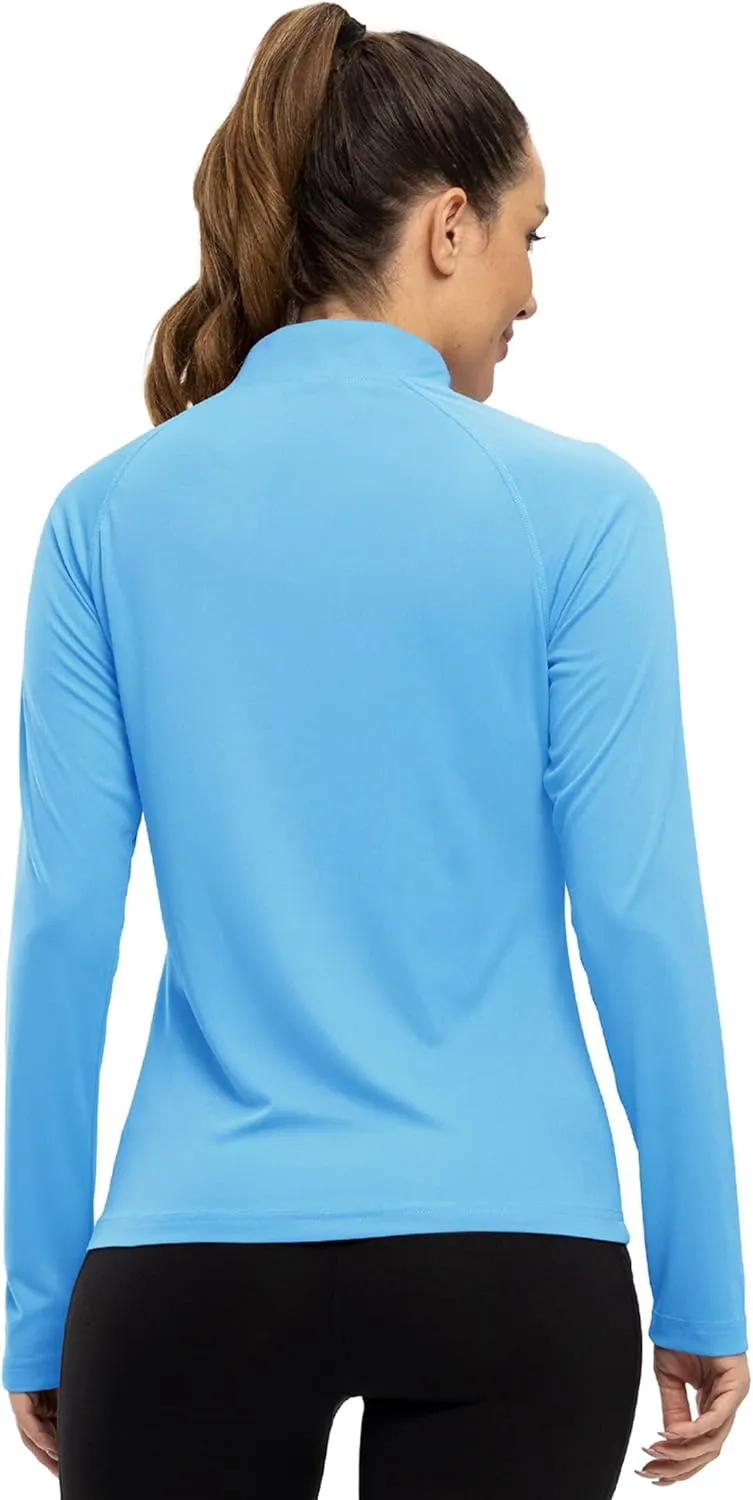 BASUDAM Women's Workout Shirts Quick Dry UPF 50  Sun Protection Long Sleeve Quarter Zip Pullover Athletic T-Shirts