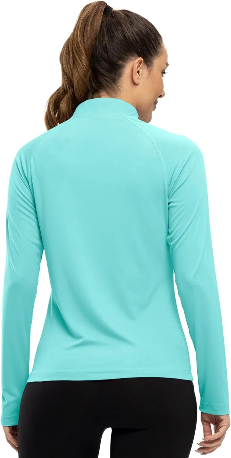 BASUDAM Women's Workout Shirts Quick Dry UPF 50  Sun Protection Long Sleeve Quarter Zip Pullover Athletic T-Shirts