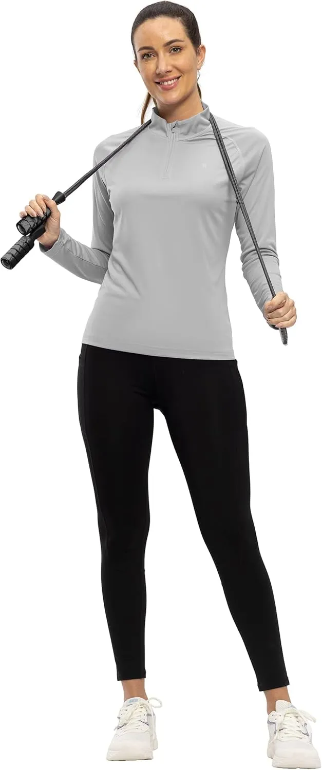 BASUDAM Women's Workout Shirts Quick Dry UPF 50  Sun Protection Long Sleeve Quarter Zip Pullover Athletic T-Shirts