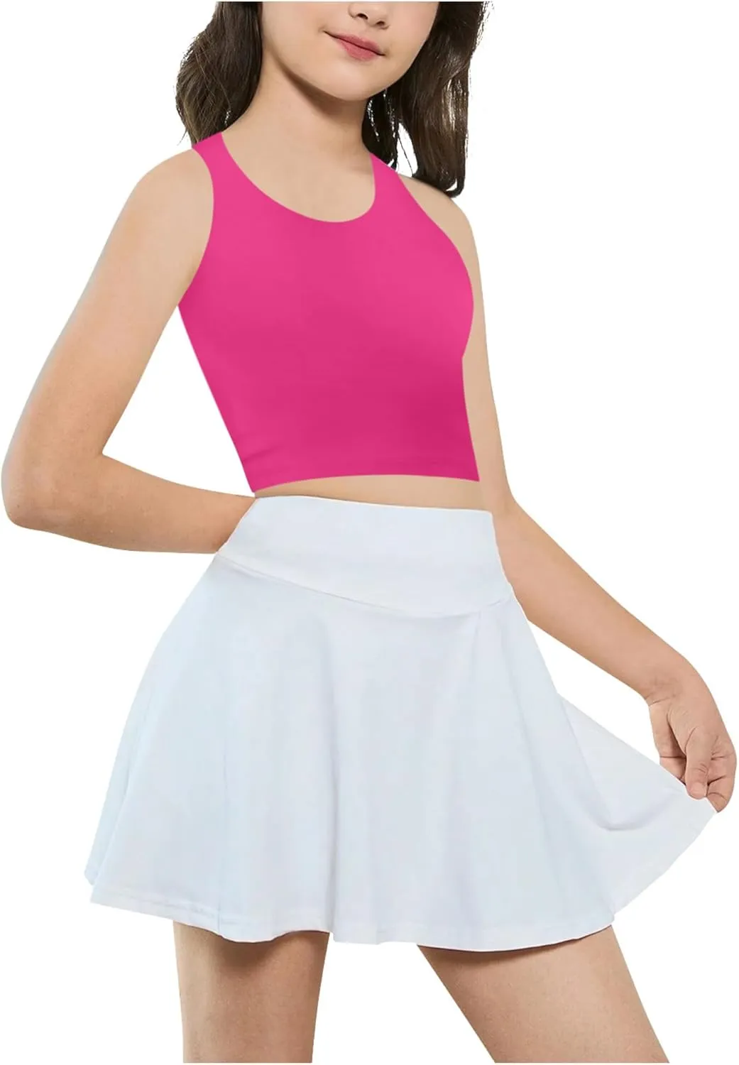 Beat Street Girls Tank Tops - 2 Pack Double Lined Racerback Sleeveless Yoga Dance Crop Top - Made in USA