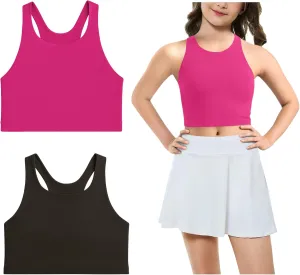 Beat Street Girls Tank Tops - 2 Pack Double Lined Racerback Sleeveless Yoga Dance Crop Top - Made in USA
