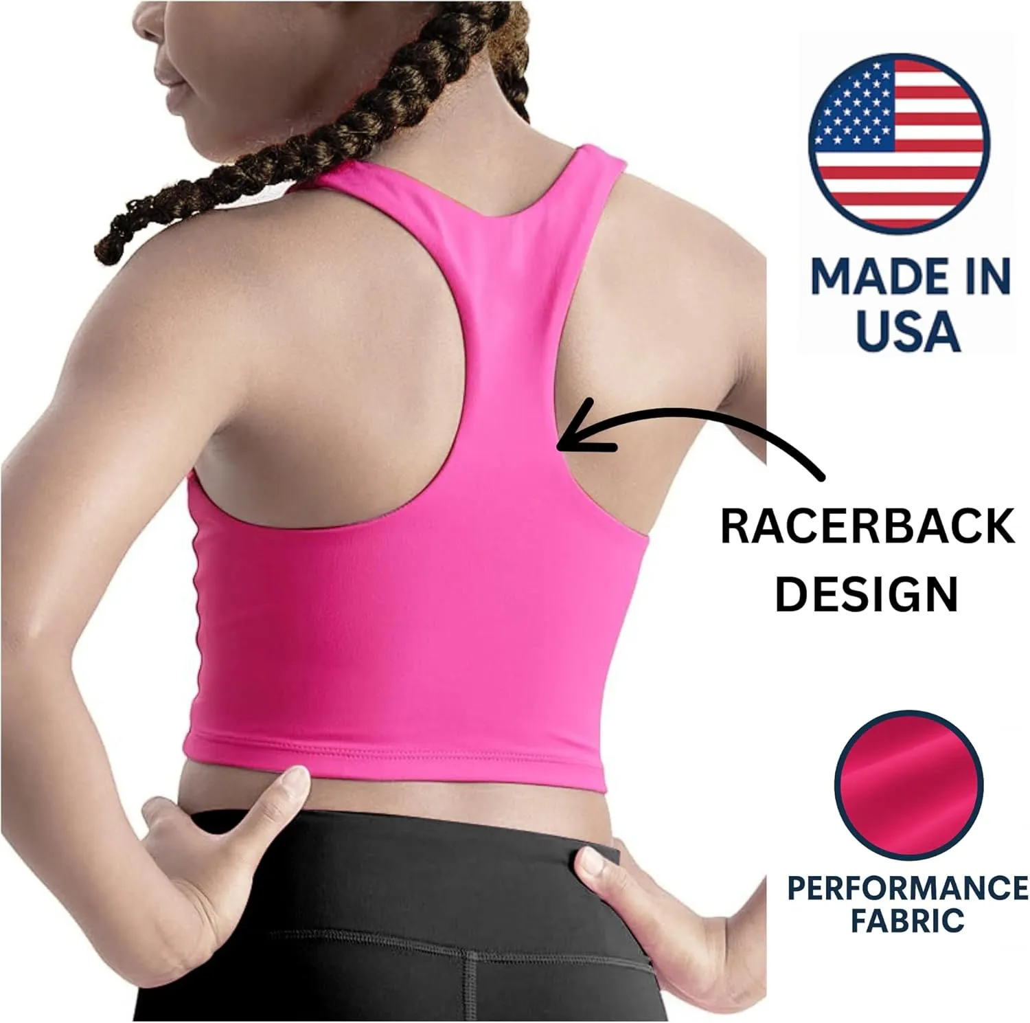 Beat Street Girls Tank Tops - 2 Pack Double Lined Racerback Sleeveless Yoga Dance Crop Top - Made in USA